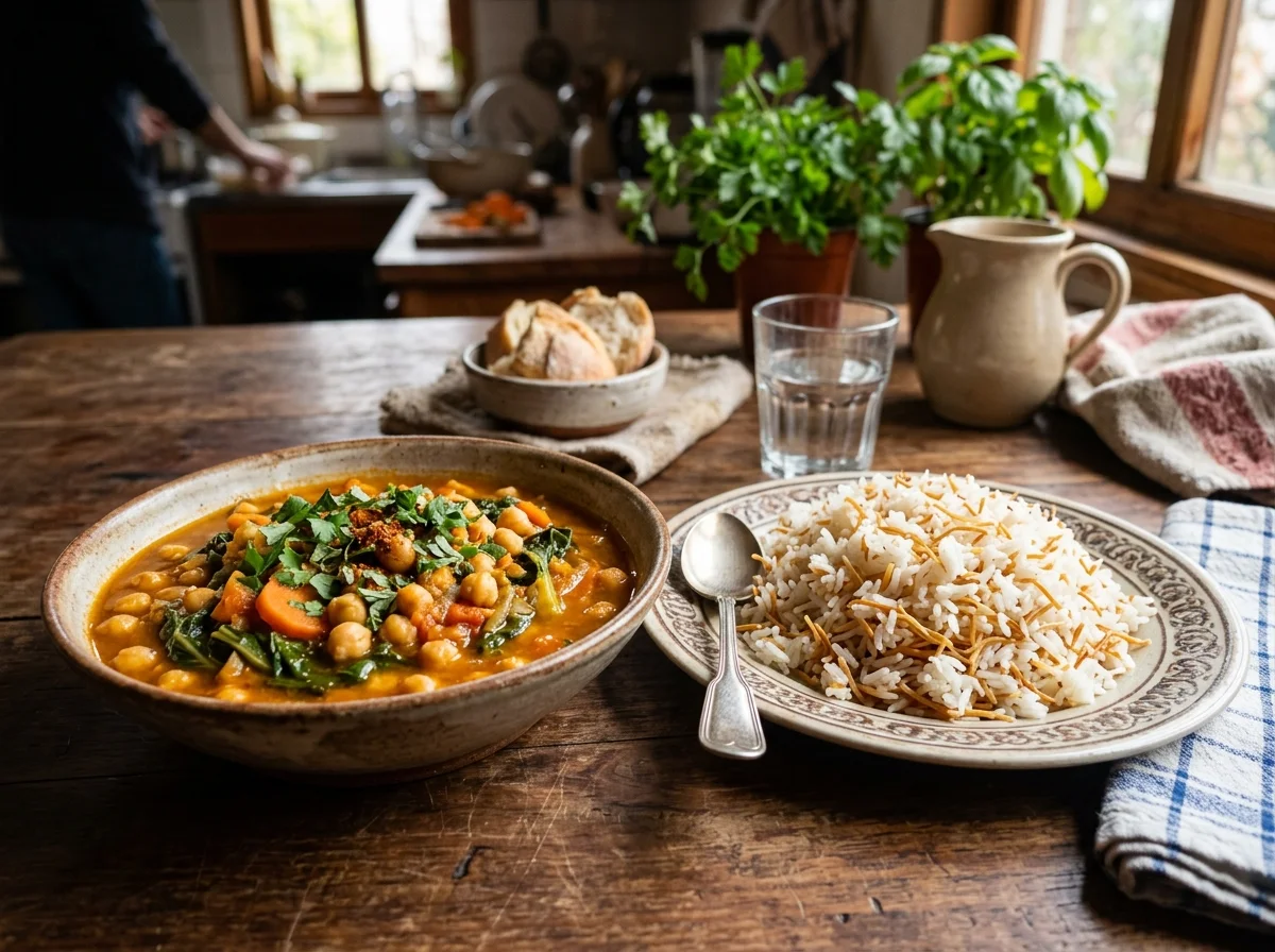 Guiso de Garbanzos con Acelga y Arroz Graneado