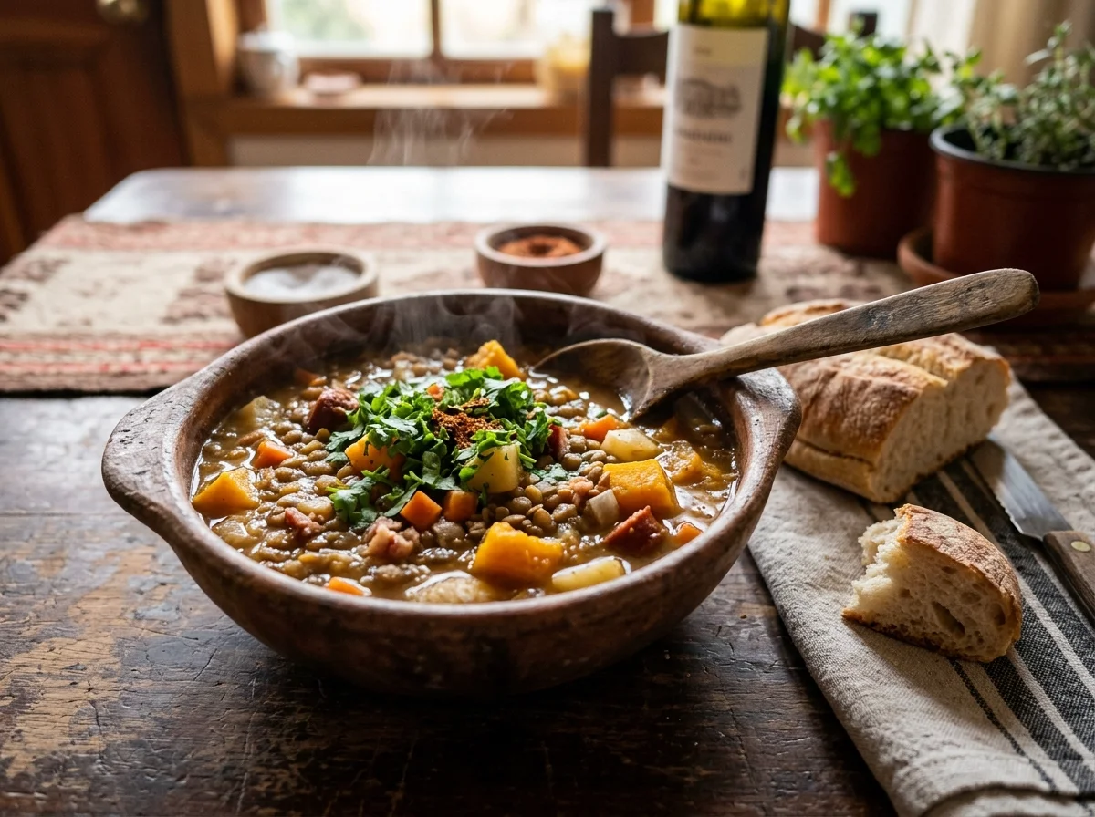 Lentejas de Casa con Zapallo y Cilantro